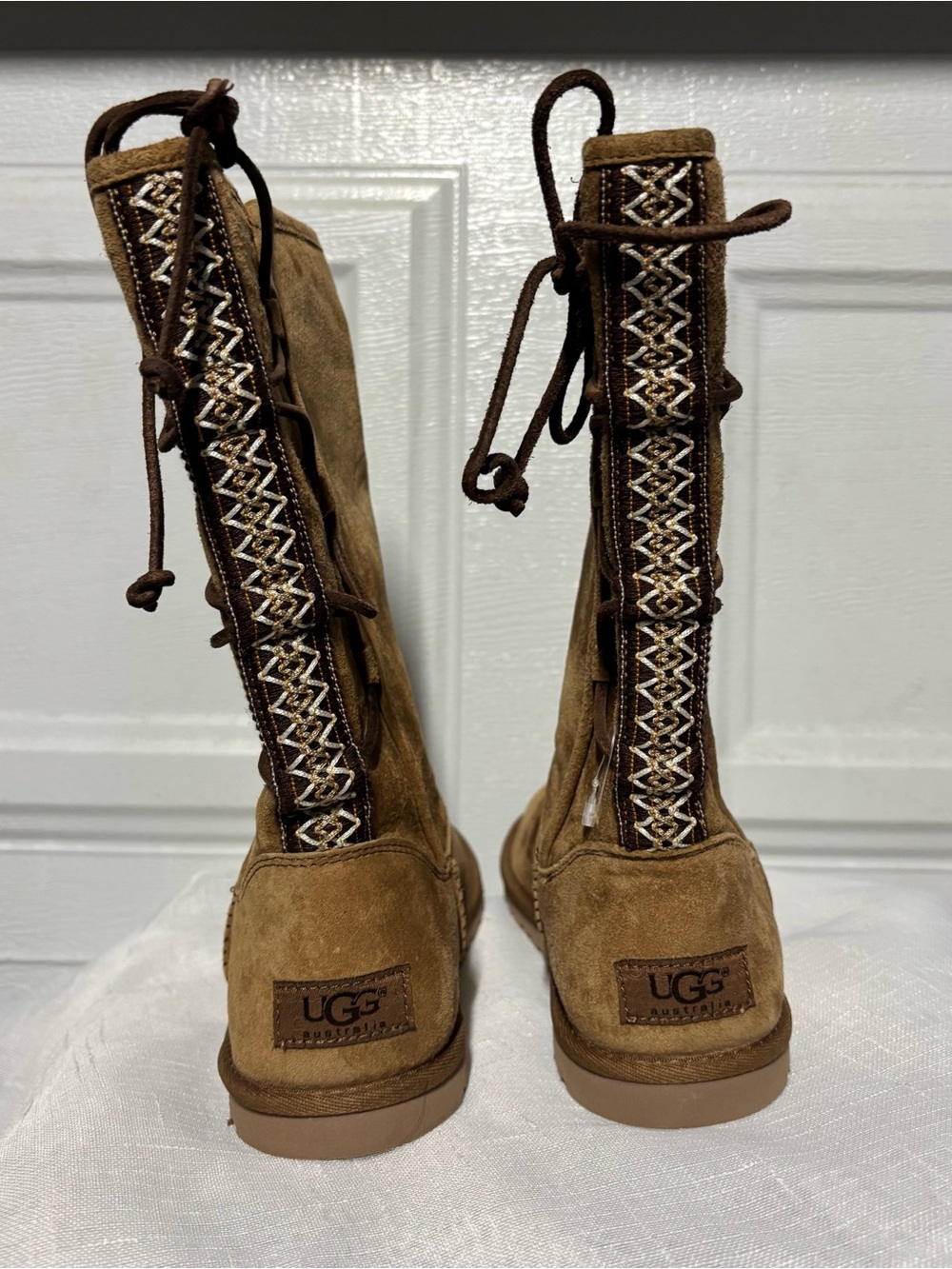 UGG Women's Tall Suede Lace-Back Boots in Chestnut Brown